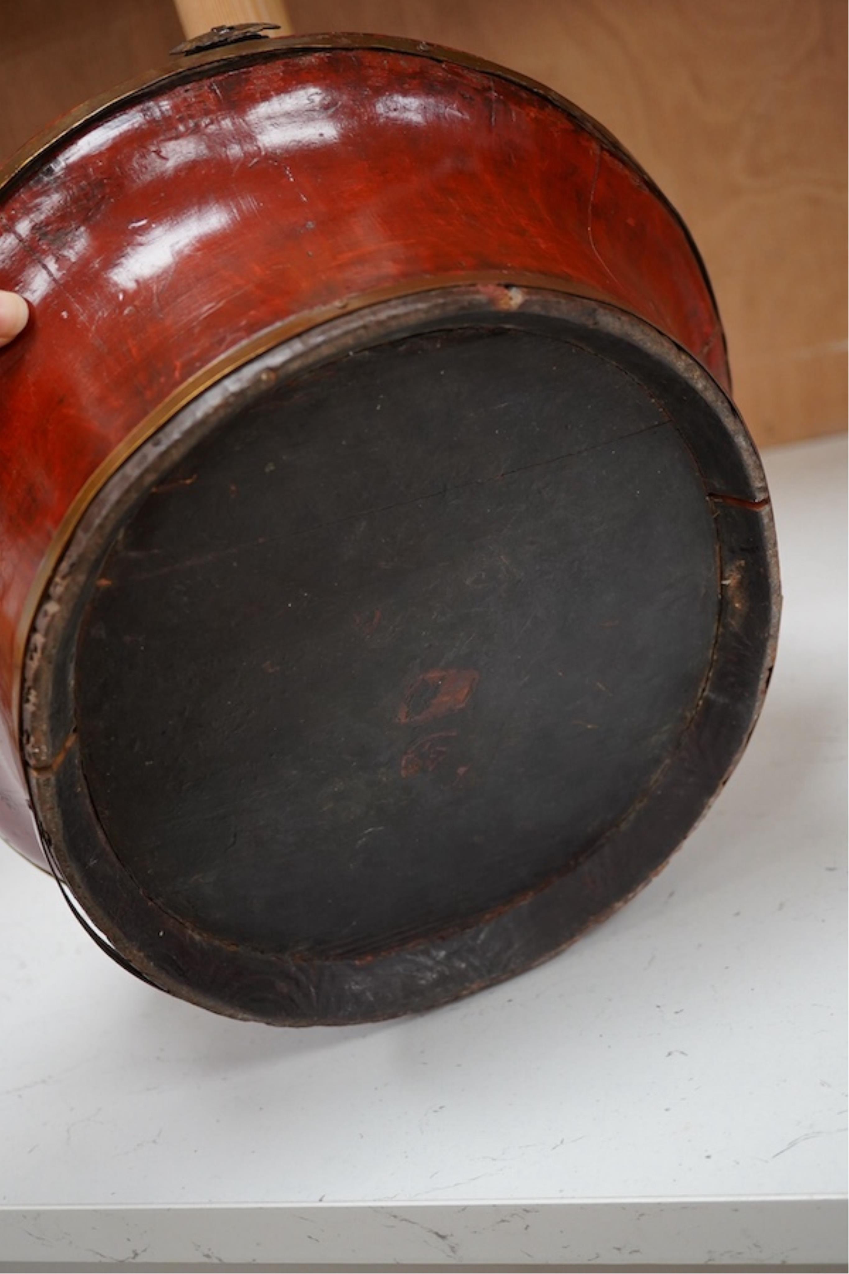 A Chinese red stained and carved food box, 29.5cm high. Condition - fair